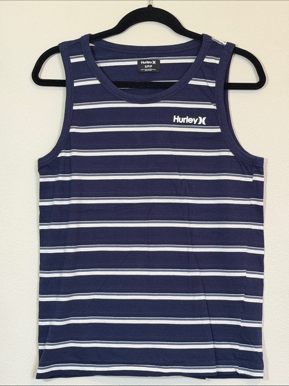 Hurley Navy and White Striped Tank Top
